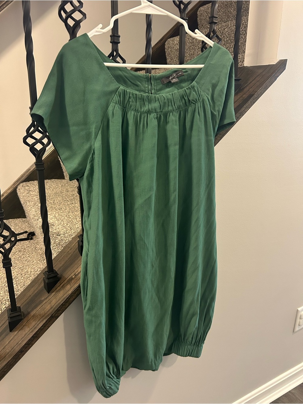 Green Short-Sleeve Cotton Blend Dress